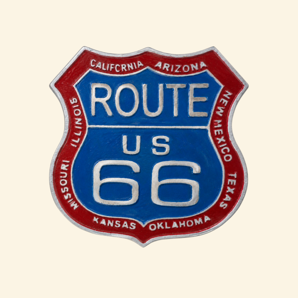 Route 66 With States - Big Cast Aluminum Sign (Red/Blue)