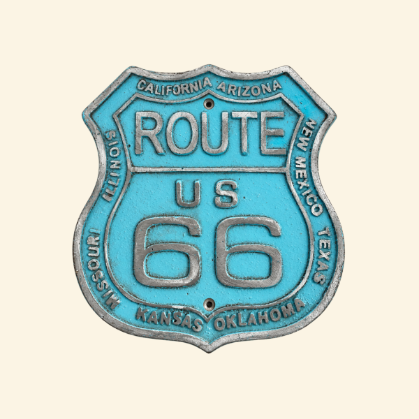 Route 66 With States - Big Cast Aluminum Sign (Baby Blue)